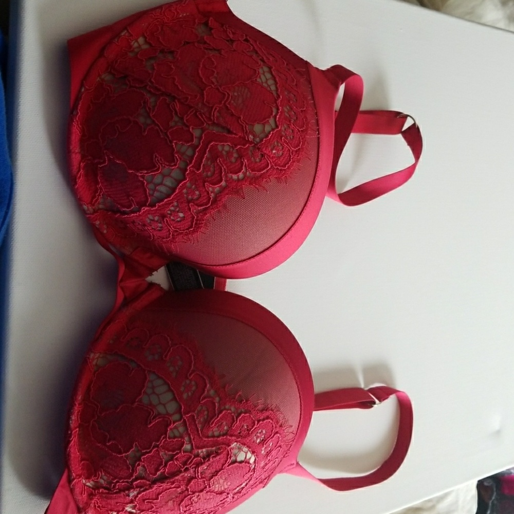 Red lace detail bra.